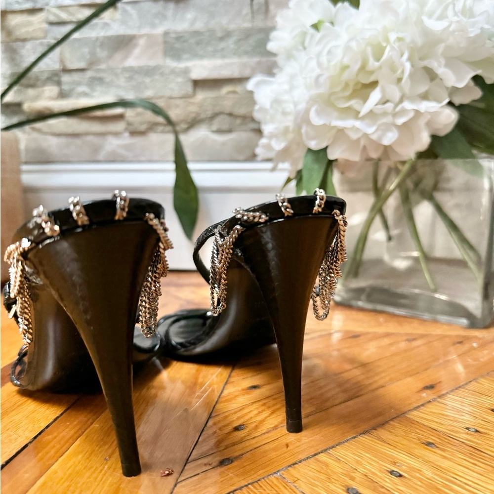 Sexy Saint Laurent Black snakeskin leather high heel sandals, w silver hardware - Picture 4 of 6